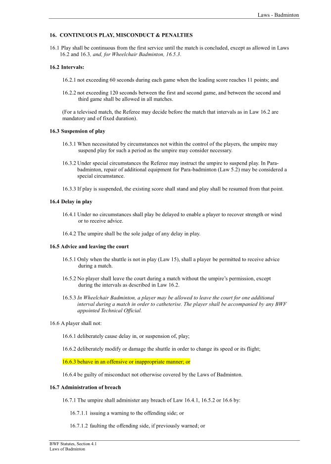 BWF Statutes, Section 4.1